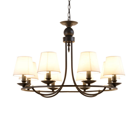 Country Style Conical Chandelier with Fabric Pendant for Dining Room Lighting