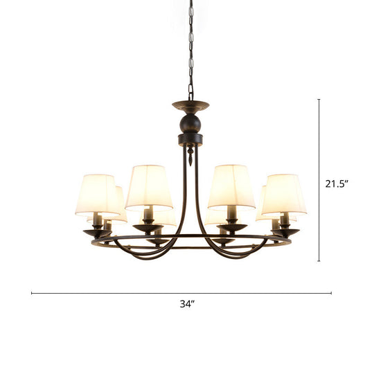 Country Style Conical Chandelier with Fabric Pendant for Dining Room Lighting