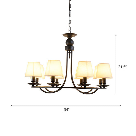 Country Style Conical Chandelier with Fabric Pendant for Dining Room Lighting