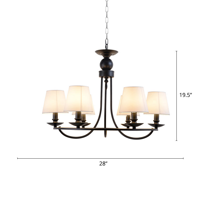 Country Style Conical Chandelier with Fabric Pendant for Dining Room Lighting