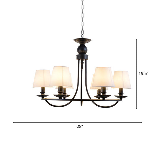 Country Style Conical Chandelier with Fabric Pendant for Dining Room Lighting