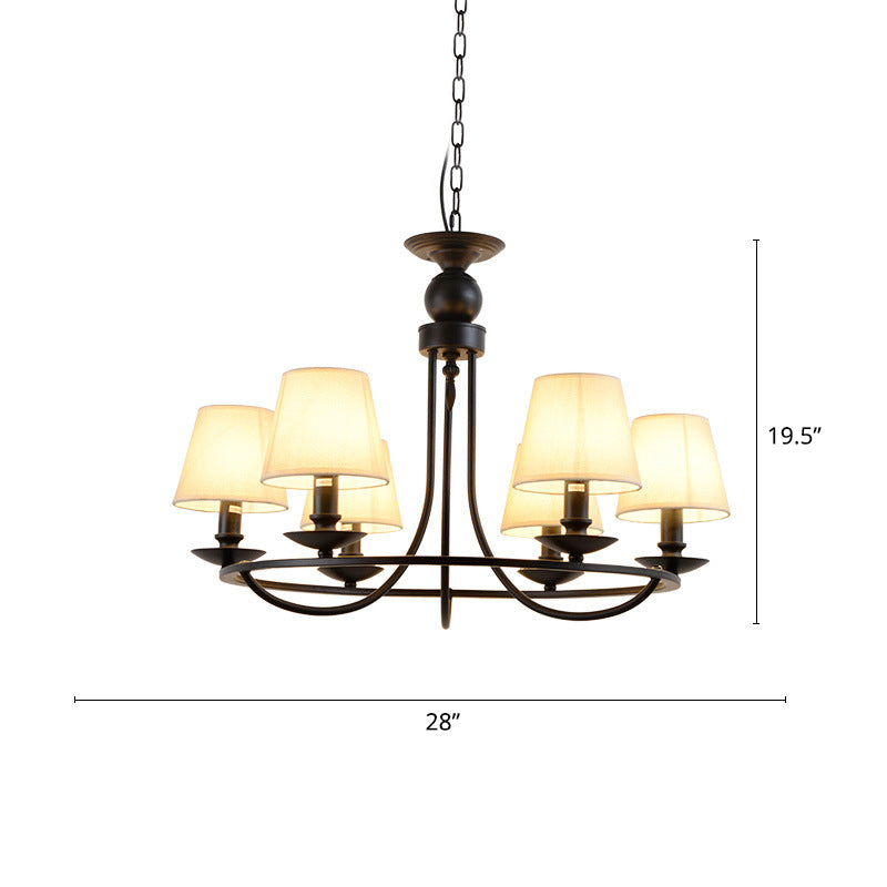 Country Style Conical Chandelier with Fabric Pendant for Dining Room Lighting