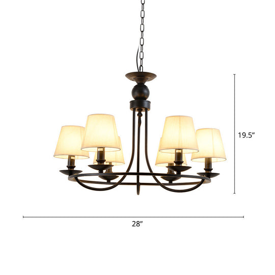 Country Style Conical Chandelier with Fabric Pendant for Dining Room Lighting