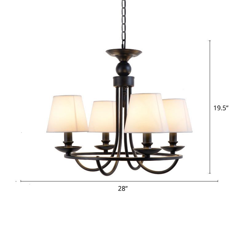 Country Style Conical Chandelier with Fabric Pendant for Dining Room Lighting