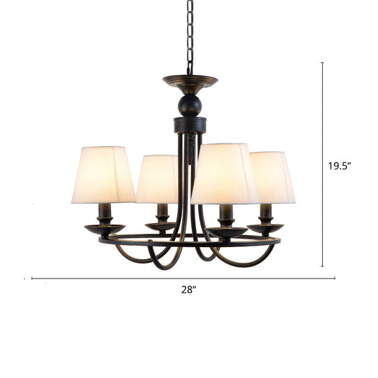 Country Style Conical Chandelier with Fabric Pendant for Dining Room Lighting