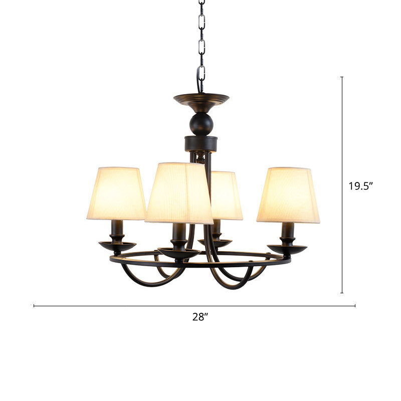 Country Style Conical Chandelier with Fabric Pendant for Dining Room Lighting