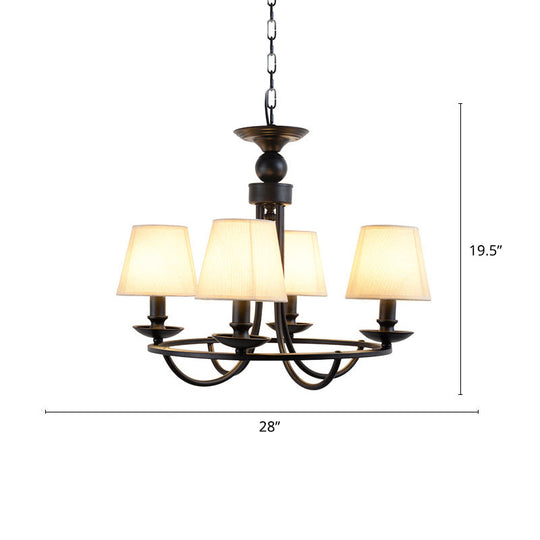 Country Style Conical Chandelier with Fabric Pendant for Dining Room Lighting