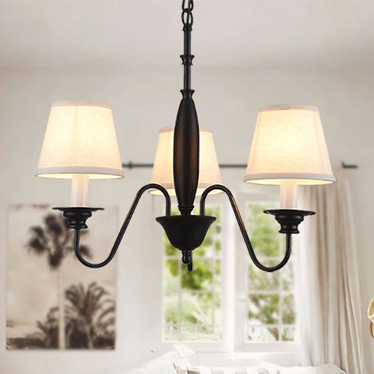 Rustic Black Candle Chandelier with Tapered Fabric Shade – Perfect Hanging Light for Restaurants