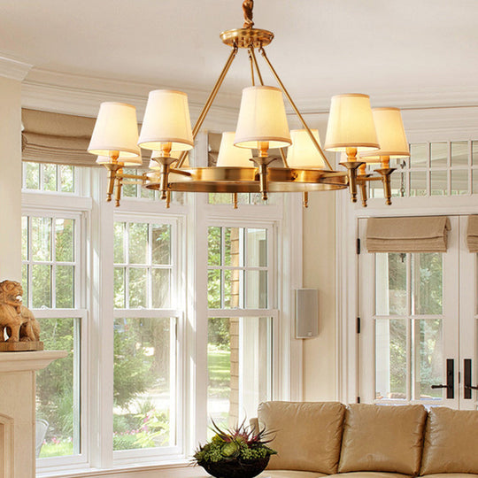 Gold Fabric Bedroom Chandelier - Minimalist Conic Ceiling Light Fixture