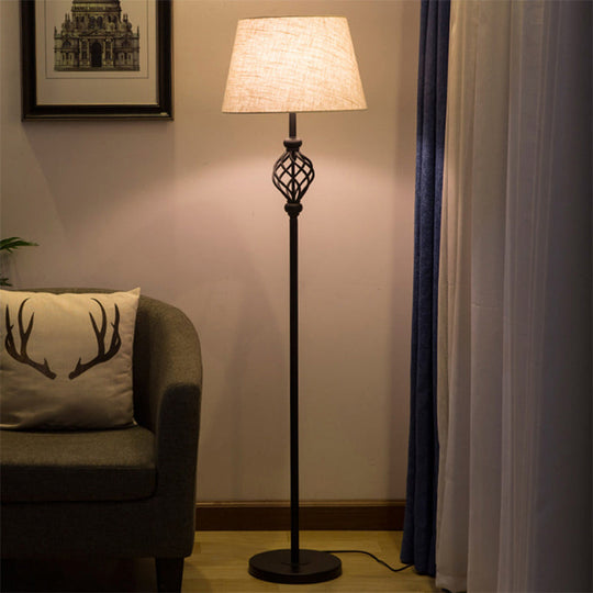 Retro Empire Shade Floor Lamp - Single-Bulb Fabric Standing Light in Black - Foot Switch Included