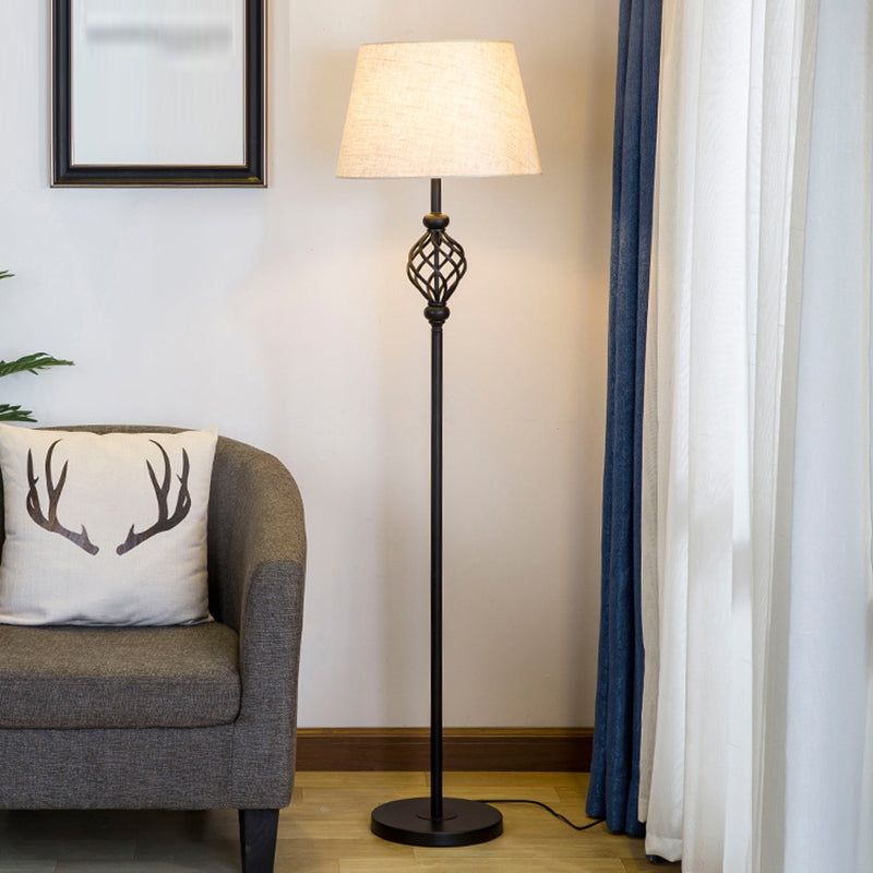 Retro Empire Shade Floor Lamp - Single-Bulb Fabric Standing Light in Black - Foot Switch Included