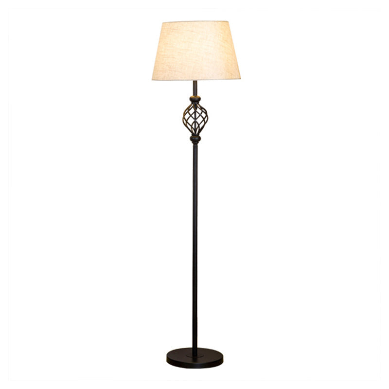 Retro Empire Shade Floor Lamp - Single-Bulb Fabric Standing Light in Black - Foot Switch Included