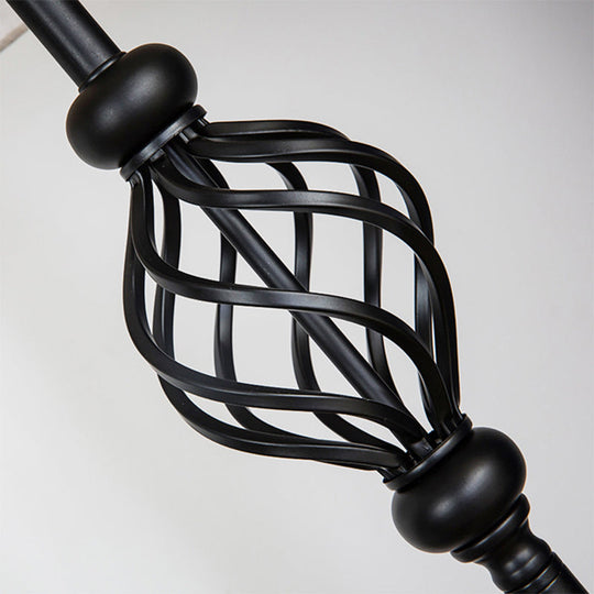 Retro Empire Shade Floor Lamp - Single-Bulb Fabric Standing Light in Black - Foot Switch Included