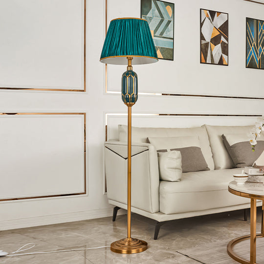 Modern Single Floor Lamp with Empire Shade and Pleated Fabric - Perfect for Living Room