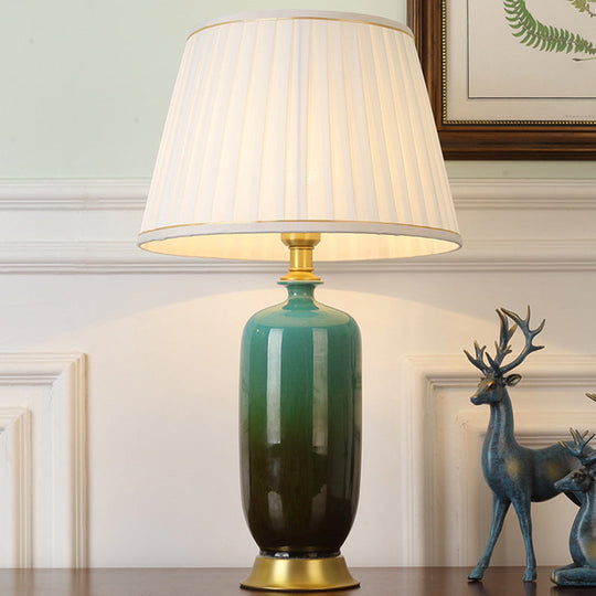 Minimalist White Tapered Table Lamp - Fabric Nightstand Light with Ombre Ceramic Base