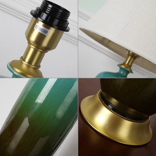 Minimalist White Tapered Table Lamp - Fabric Nightstand Light with Ombre Ceramic Base