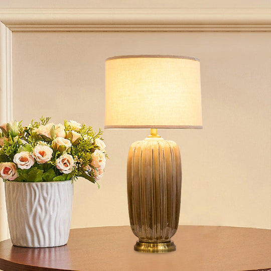 Contemporary White Cylinder Nightstand Lamp, Single-Bulb Table Light for Living Room