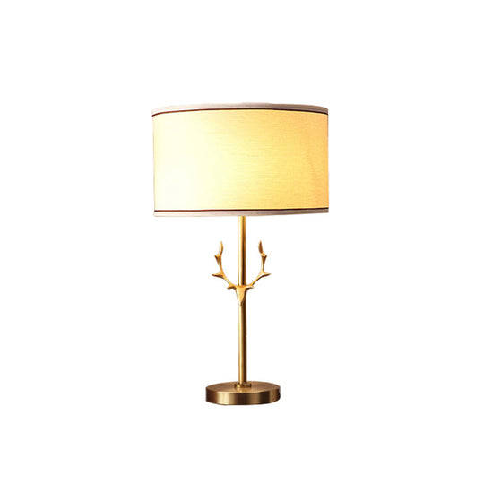 Minimalist 1 Head Fabric Night Lamp with Antler Decoration - White Round Table Light