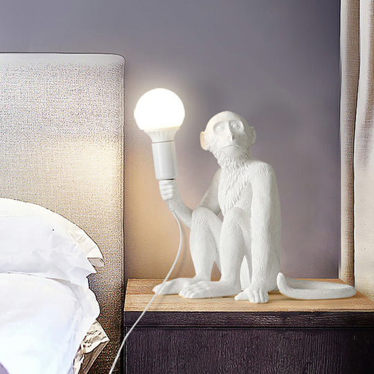 Monkey Resin Night Light Decorative Table Lamp with Naked Bulb Design