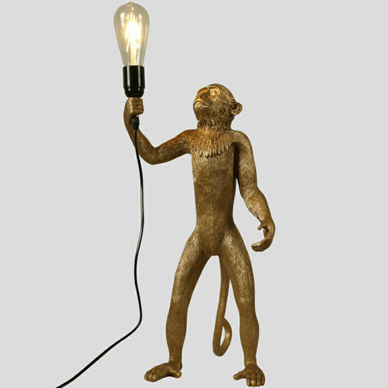 Monkey Resin Night Light Decorative Table Lamp with Naked Bulb Design