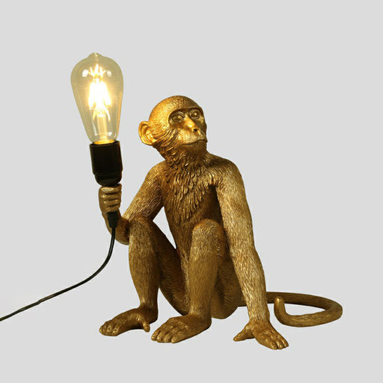 Monkey Resin Night Light Decorative Table Lamp with Naked Bulb Design