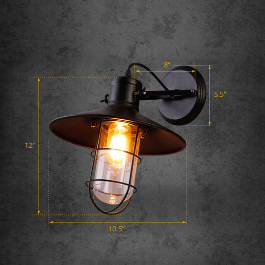 Rustic Rotatable Wall Lamp with Wire Glass Guard in Black - Perfect for Dining Room