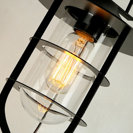 Industrial Metal Wire Cage Wall Sconce with Clear Glass Shade - Black Single Wall Light Fixture