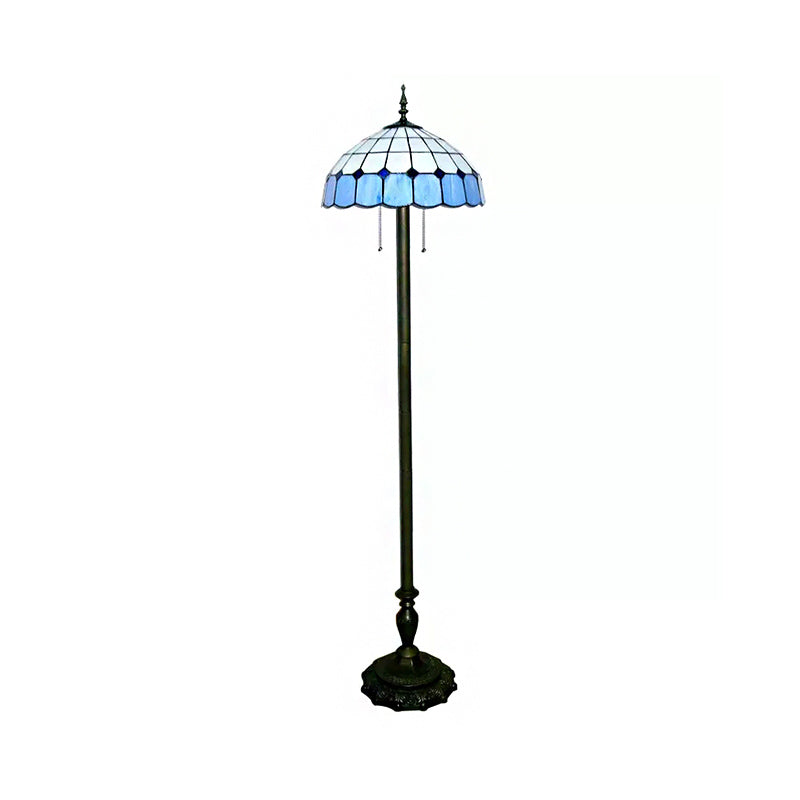 Stylish Grid Dome Standing Floor Lamp - Tiffany Glass, Blue Light for Living Room