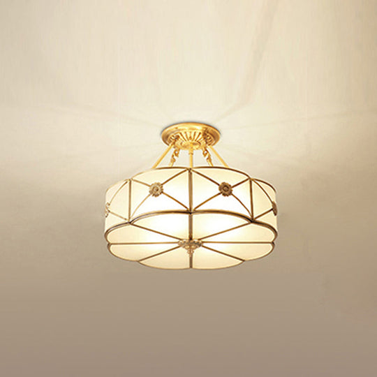 Vintage Gold Chandelier Pendant with Frosted White Glass for Flower-Themed Dining Room Ceiling Light