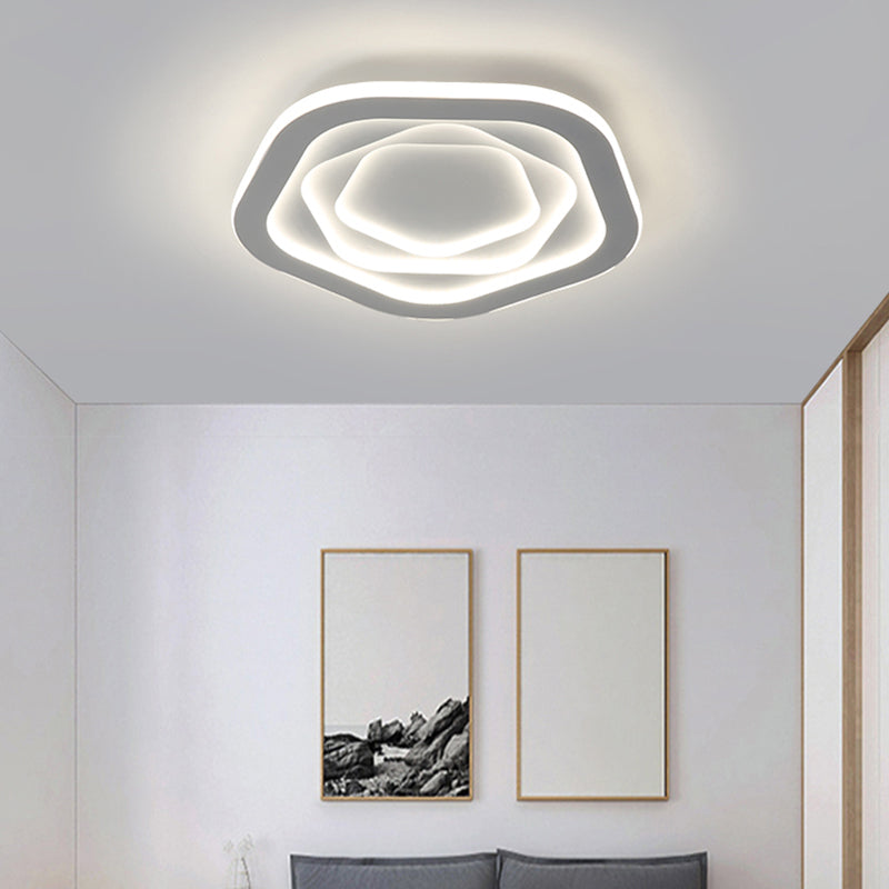 Pentagonal Flush Mount LED Ceiling Light in White Acrylic – Minimalistic Bedroom Lighting