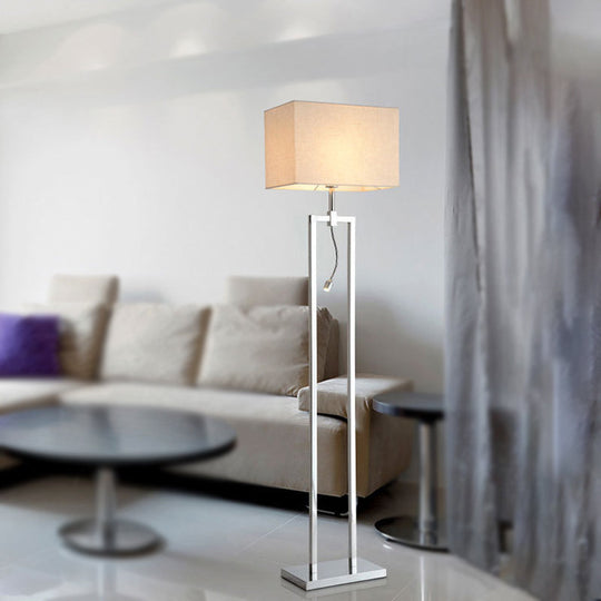 Contemporary Beige Fabric Rectangle Reading Floor Lamp with LED Spotlight