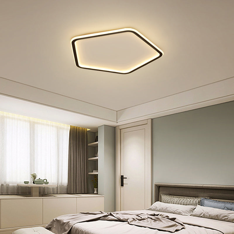 Modern Ultrathin Pentagon LED Ceiling Light for Minimalist Bedrooms in Black Aluminum - Flush Mount Design