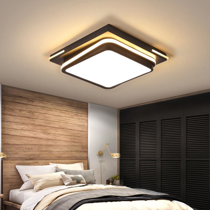 Modern Acrylic Flush Mount Ceiling Light: Quad Shaped, Black - Ideal for Living Room