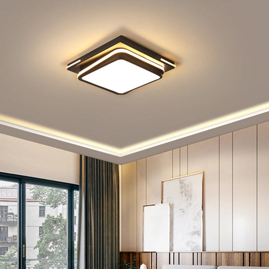 Modern Acrylic Flush Mount Ceiling Light: Quad Shaped, Black - Ideal for Living Room