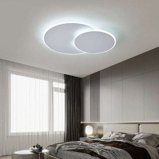 Dual Round Flushmount LED Ceiling Light - Minimalist Metal Surface Mounted for Bedroom