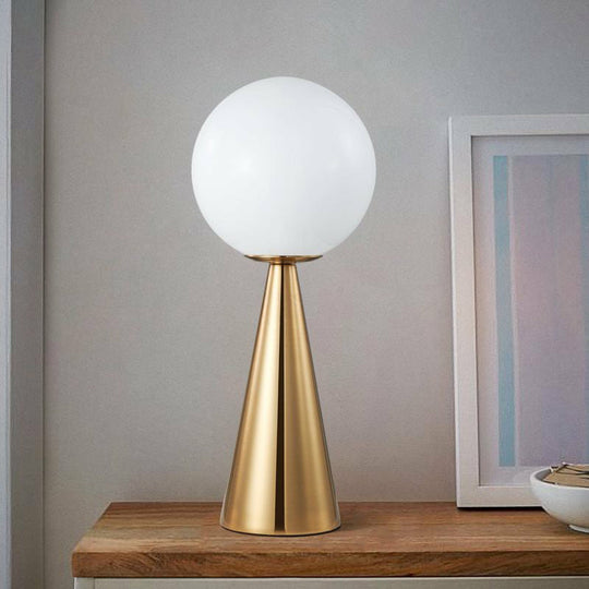 Minimalist Brass Plated Conical Table Lamp with White Glass Shade