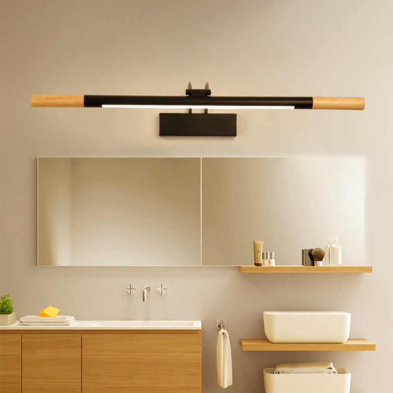 Contemporary Wooden Armed LED Vanity Light: 1-Light Black/White Wall Sconce Lamp for Bathroom (Warm/White Light)