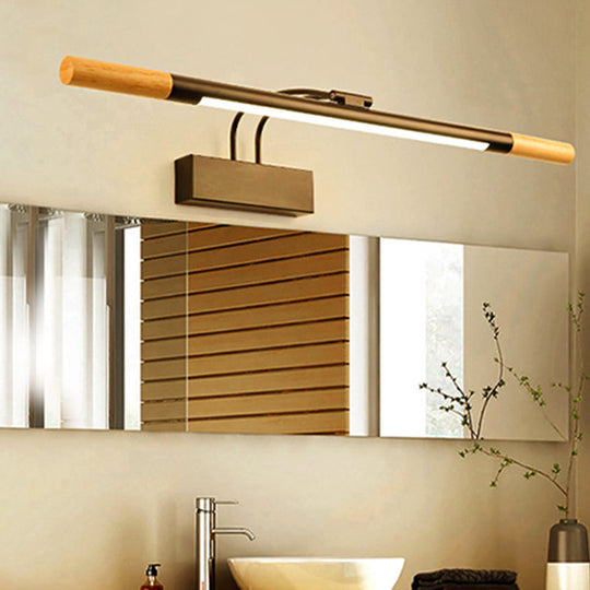 Contemporary Wooden Armed LED Vanity Light: 1-Light Black/White Wall Sconce Lamp for Bathroom (Warm/White Light)