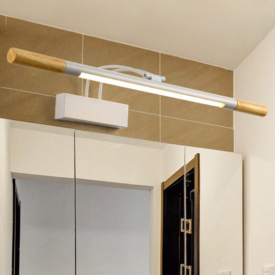 Contemporary Wooden Armed LED Vanity Light: 1-Light Black/White Wall Sconce Lamp for Bathroom (Warm/White Light)