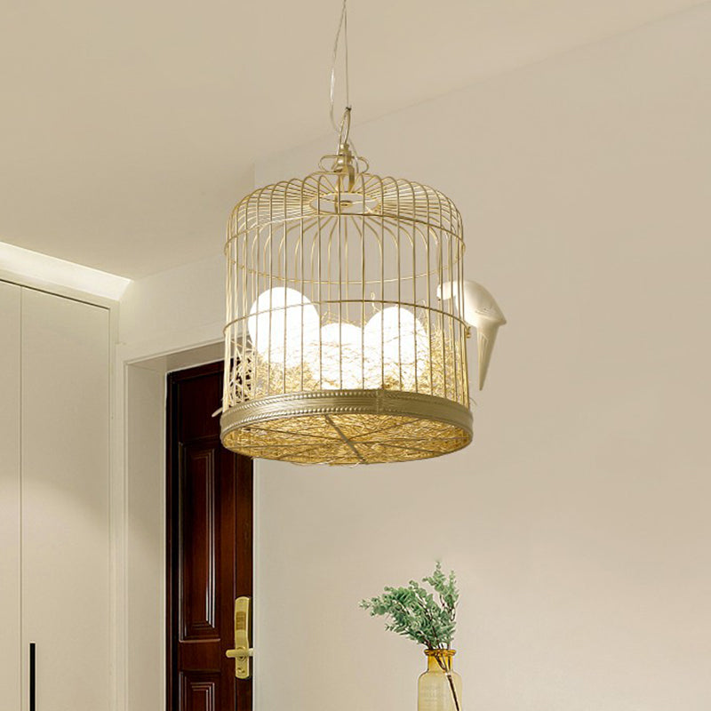 Modern Nest Pendant Light in Beige Aluminum - 3 Heads Chandelier Fixture for Dining Room