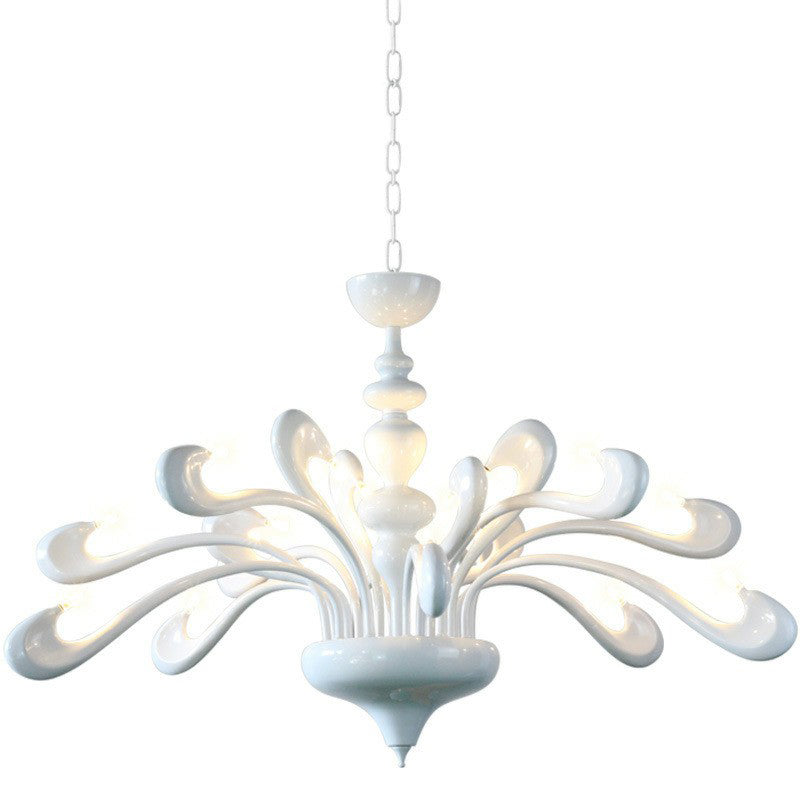 Minimalist Swan Chandelier in White - Metallic Living Room Hanging Light with 12 Bulbs