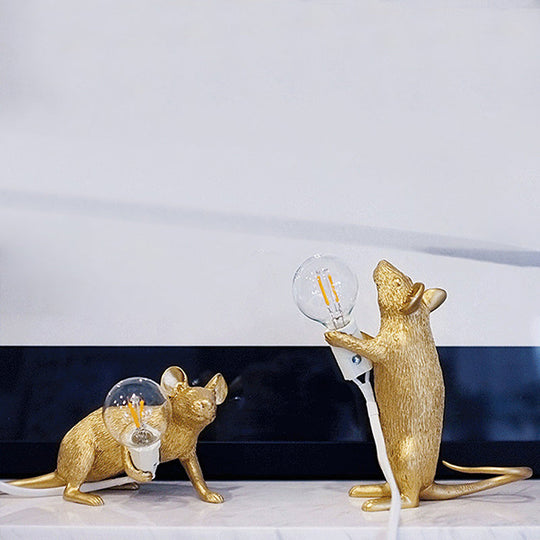 Creative Resin Rat Table Lamp with Bare Bulb Design - 1-Light Night Lighting