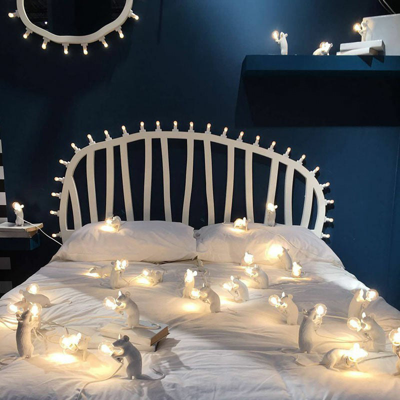 Creative Resin Rat Table Lamp with Bare Bulb Design - 1-Light Night Lighting