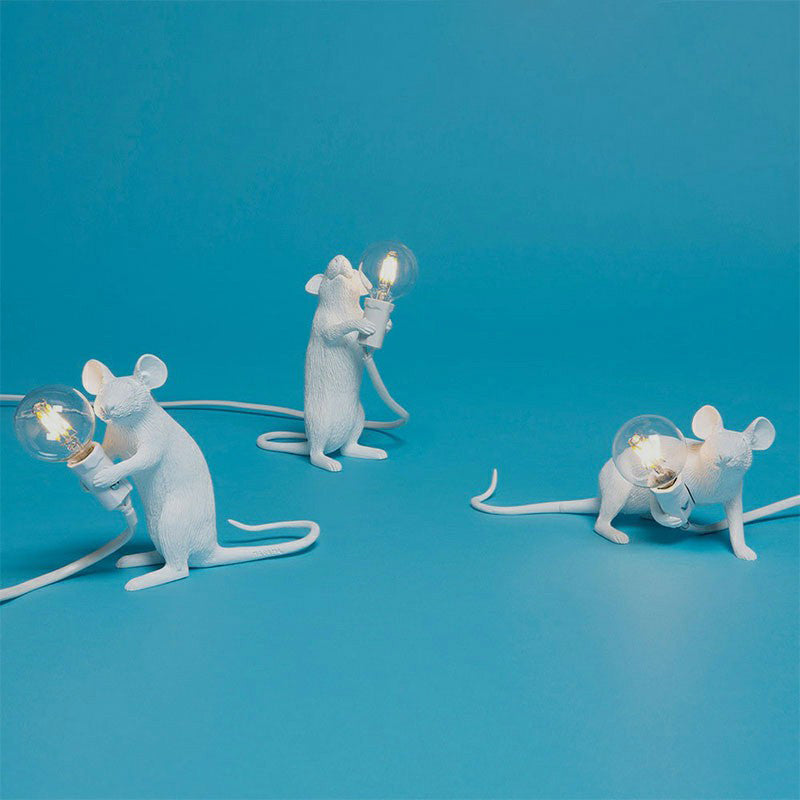 Creative Resin Rat Table Lamp with Bare Bulb Design - 1-Light Night Lighting