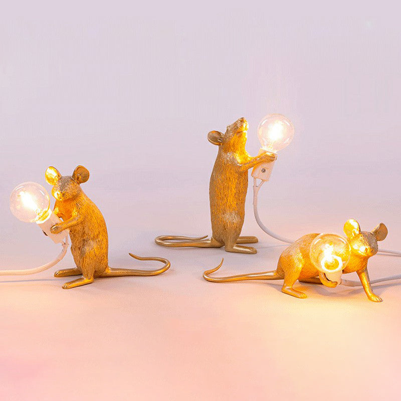 Creative Resin Rat Table Lamp with Bare Bulb Design - 1-Light Night Lighting