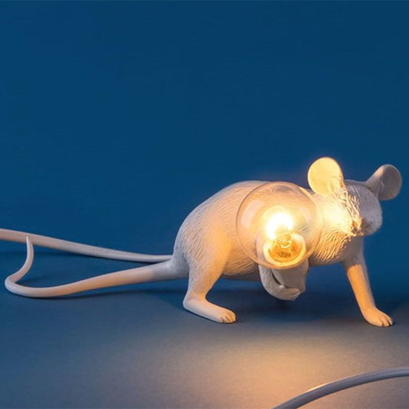 Creative Resin Rat Table Lamp with Bare Bulb Design - 1-Light Night Lighting