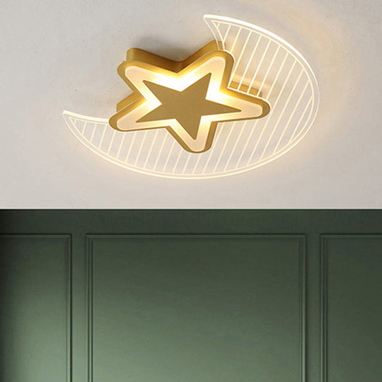Nordic Acrylic Crescent and Star LED Flush Light Ceiling Fixture for Bedroom
