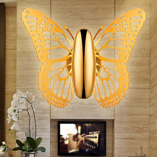 Art Deco Gold Butterfly Wall Sconce - Single Light Metal Wall Lamp for Kids Room