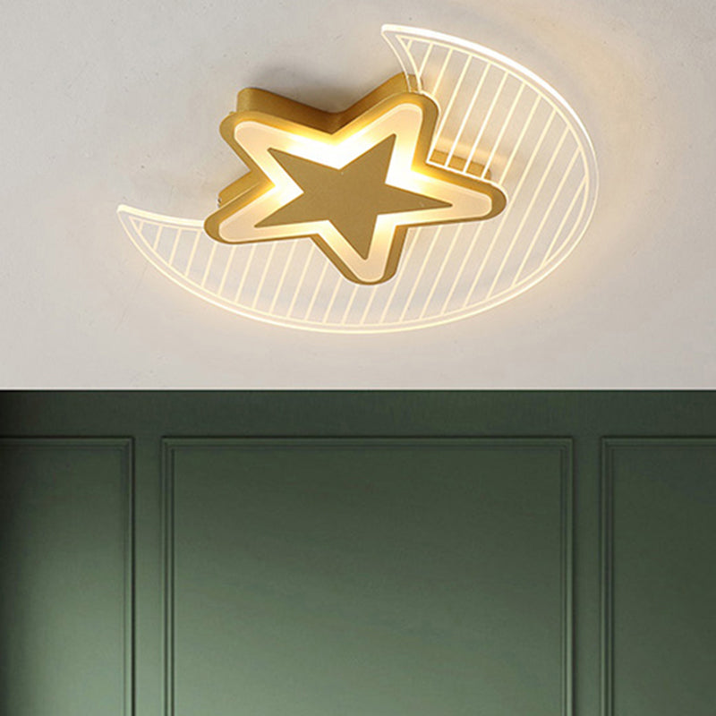 Nordic Acrylic Crescent and Star LED Flush Light Ceiling Fixture for Bedroom