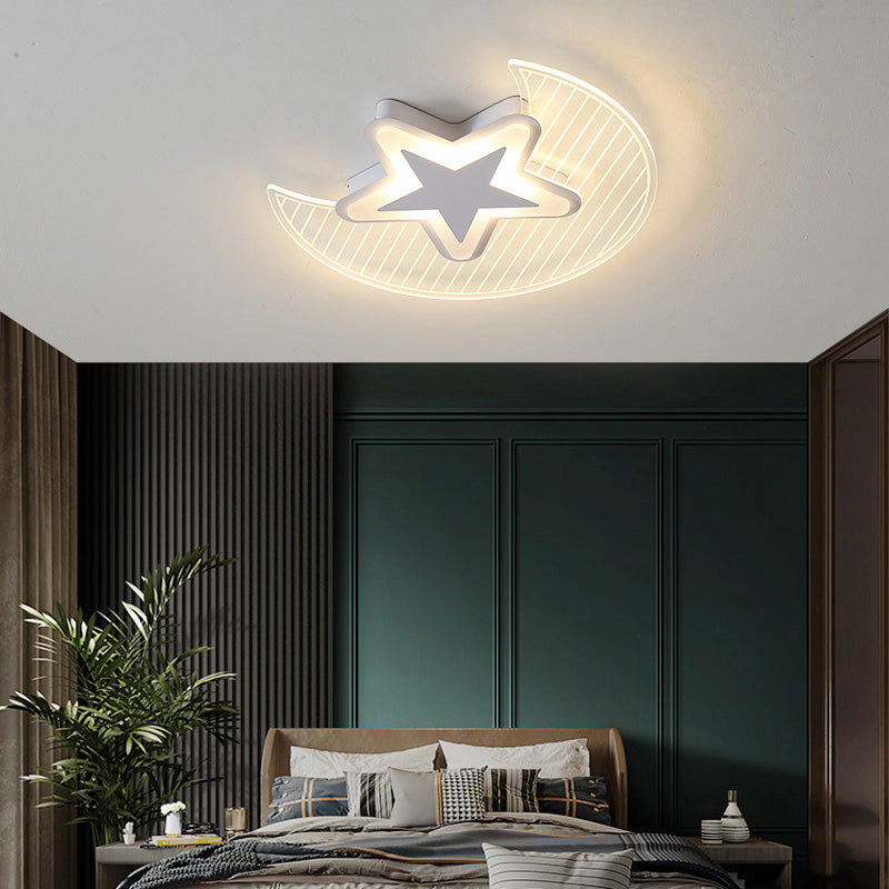 Nordic Acrylic Crescent and Star LED Flush Light Ceiling Fixture for Bedroom